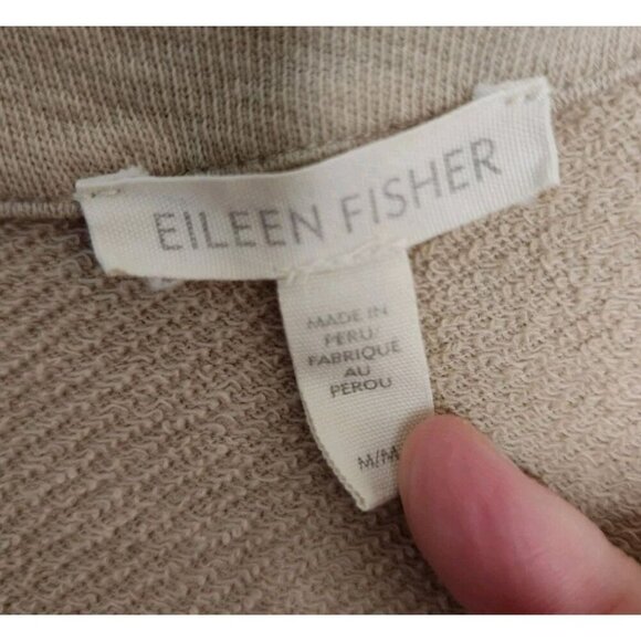 Eileen Fisher Organic Cotton Button Front Cardigan Tan Raw Hem Size Medium - Picture 3 of 5